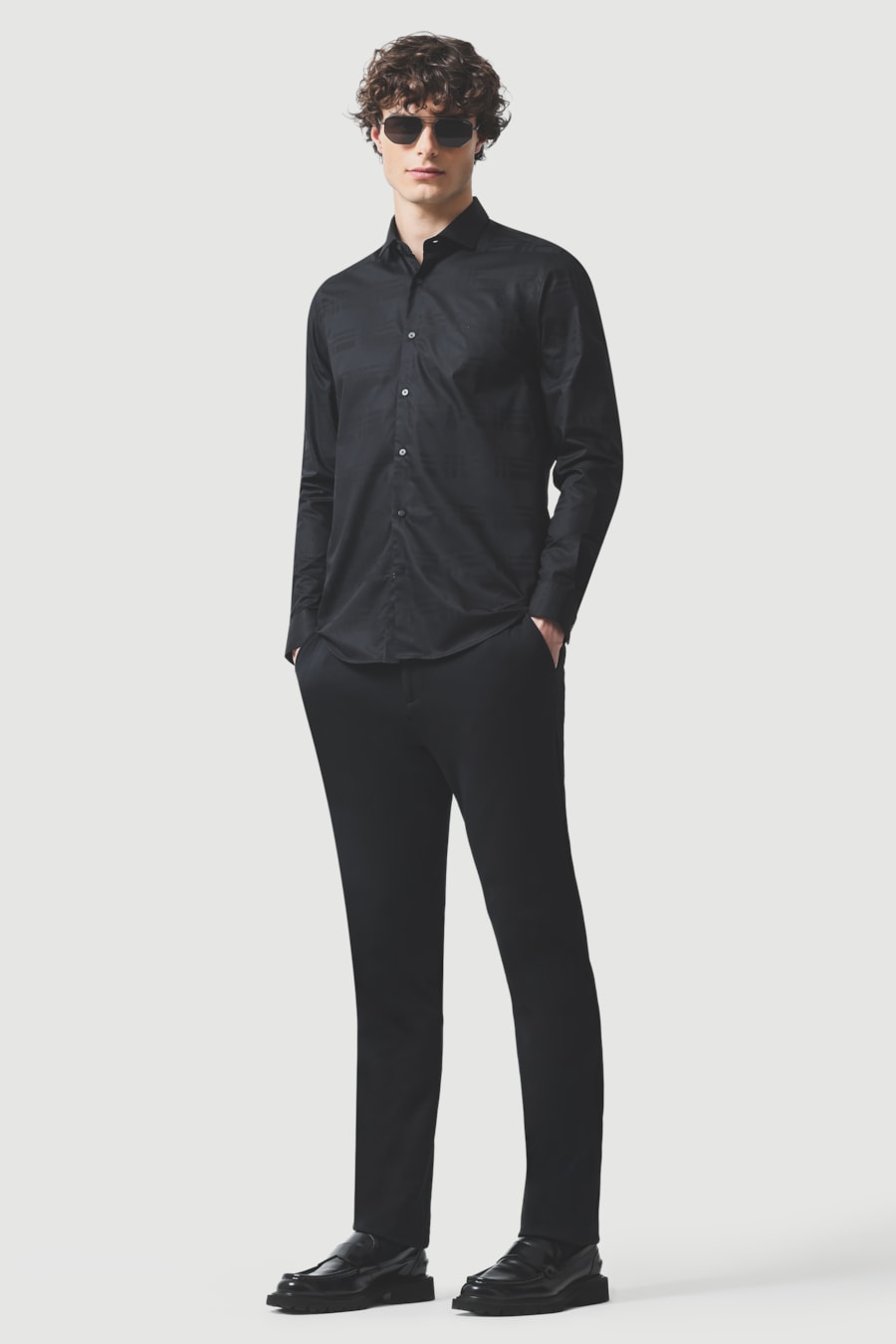 Camisa Manga Longa Slim Pima Falso Liso Maquinetada Preto — foto 2 de 6