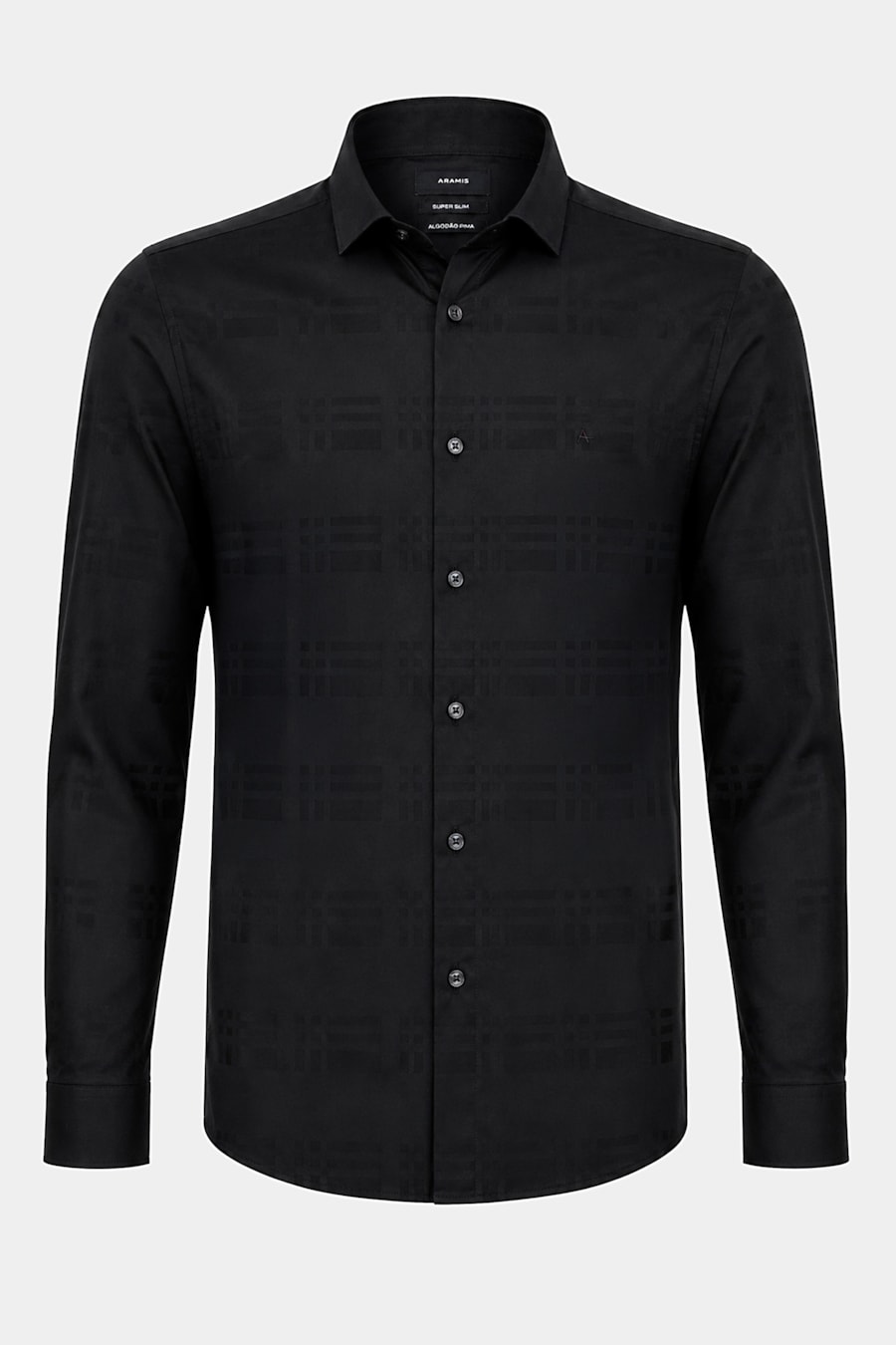Camisa Manga Longa Slim Pima Falso Liso Maquinetada Preto — foto 5 de 6