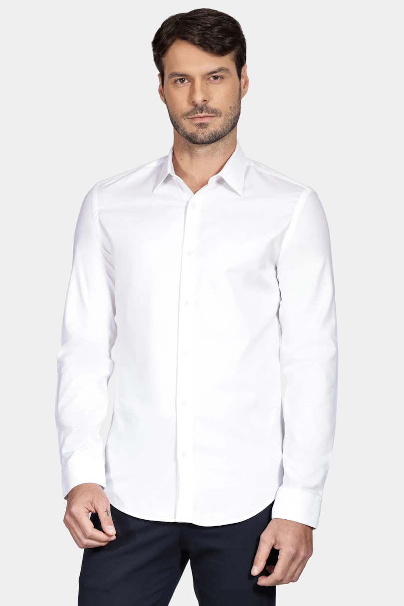 Camisa Manga Longa Slim Pima Stretch Maquinetada Branco