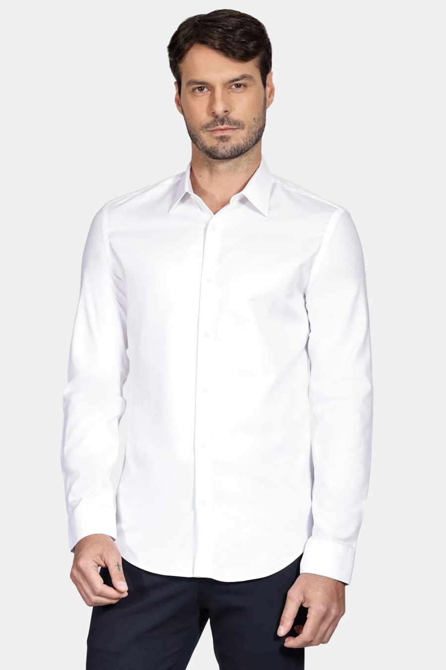 Camisa Manga Longa Slim Pima Stretch Maquinetada Branco — foto 1 de 5