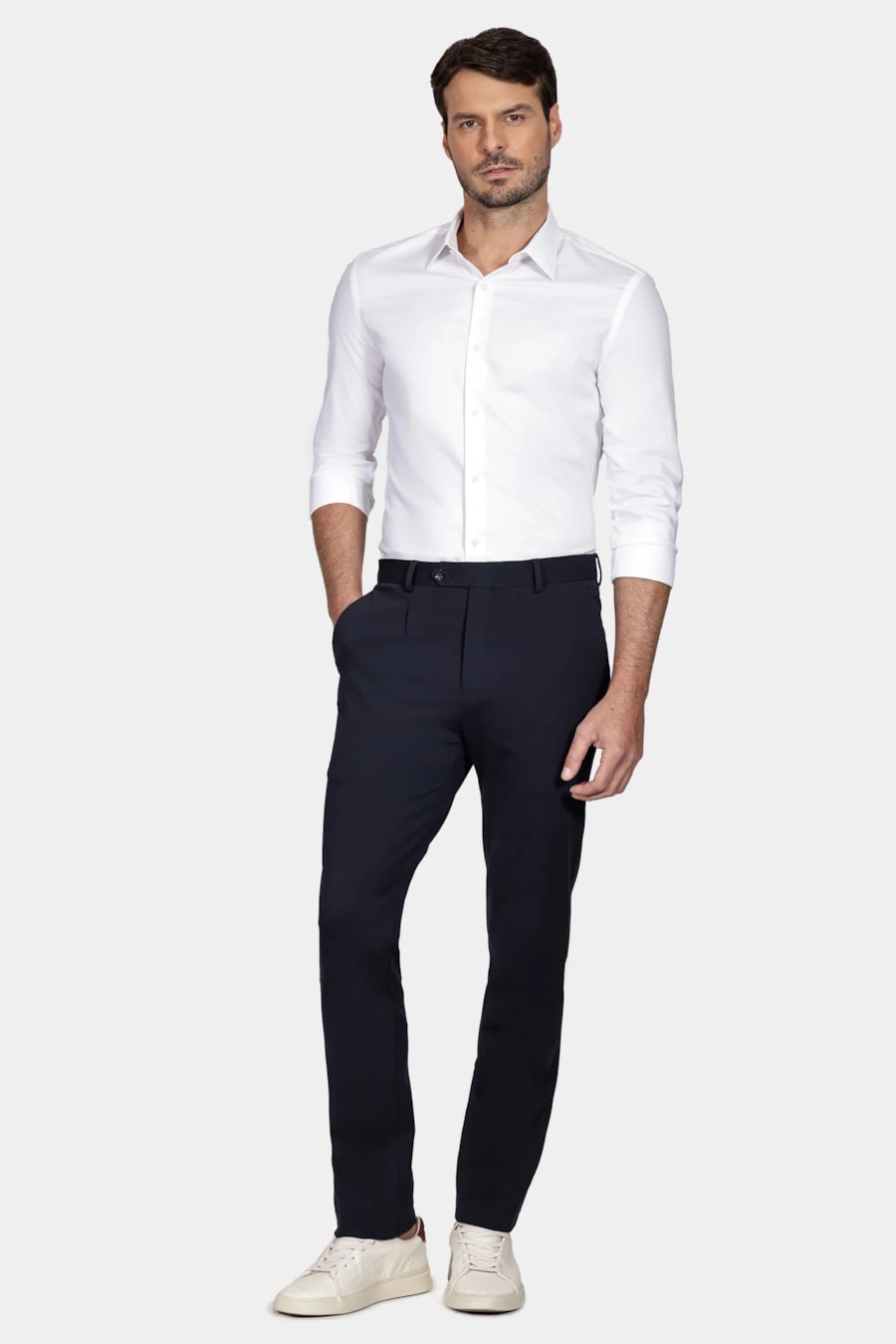 Camisa Manga Longa Slim Pima Stretch Maquinetada Branco — foto 2 de 5