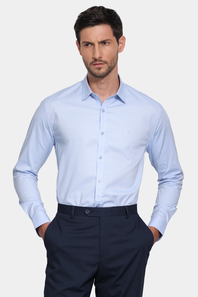 Camisa Manga Longa Slim Pinpoint Span Azul Claro