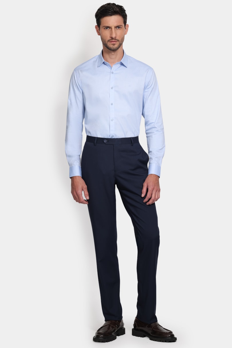 Camisa Manga Longa Slim Pinpoint Span Azul Claro