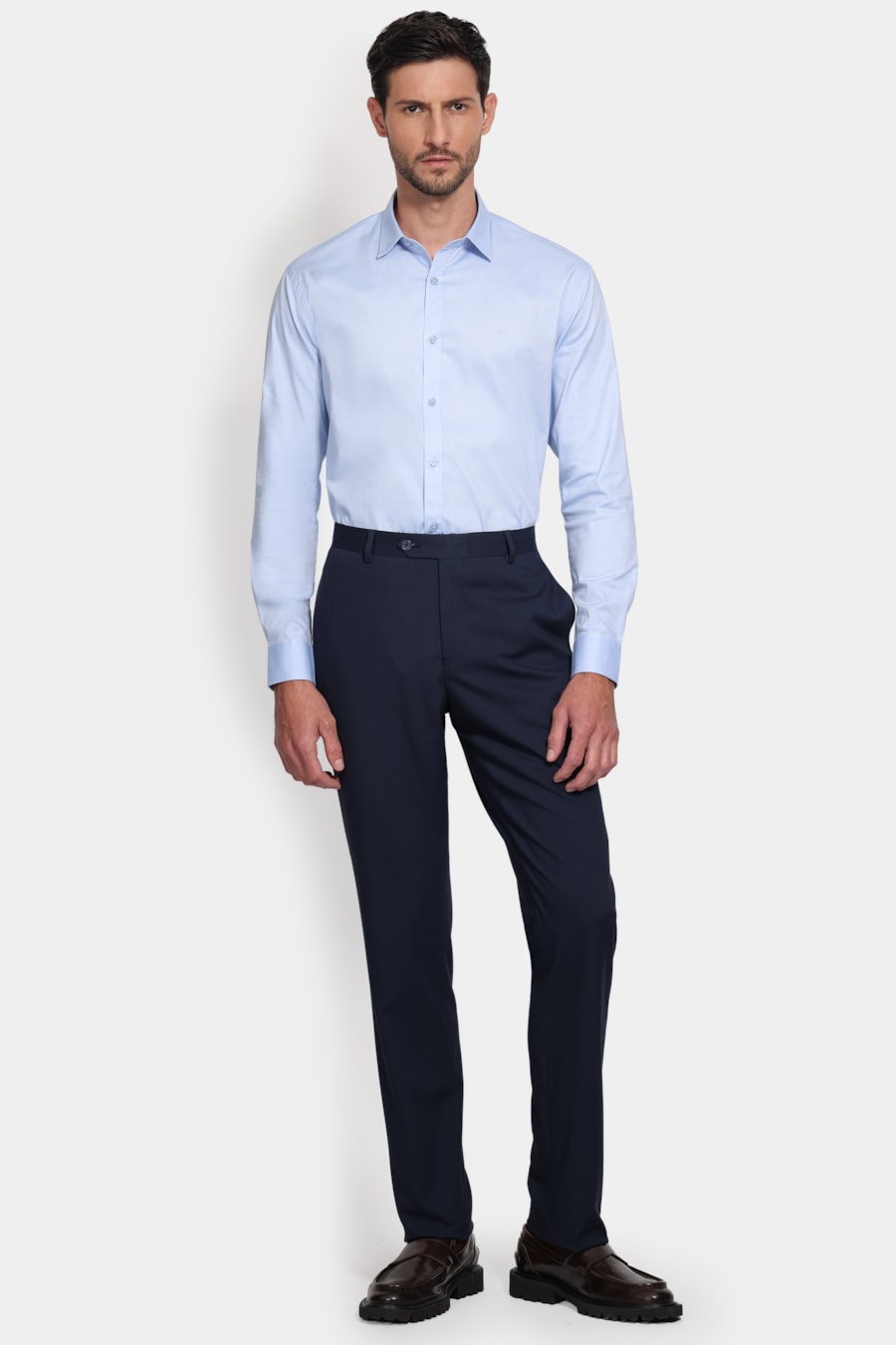 Camisa Manga Longa Slim Pinpoint Span Azul Claro — foto 2 de 6