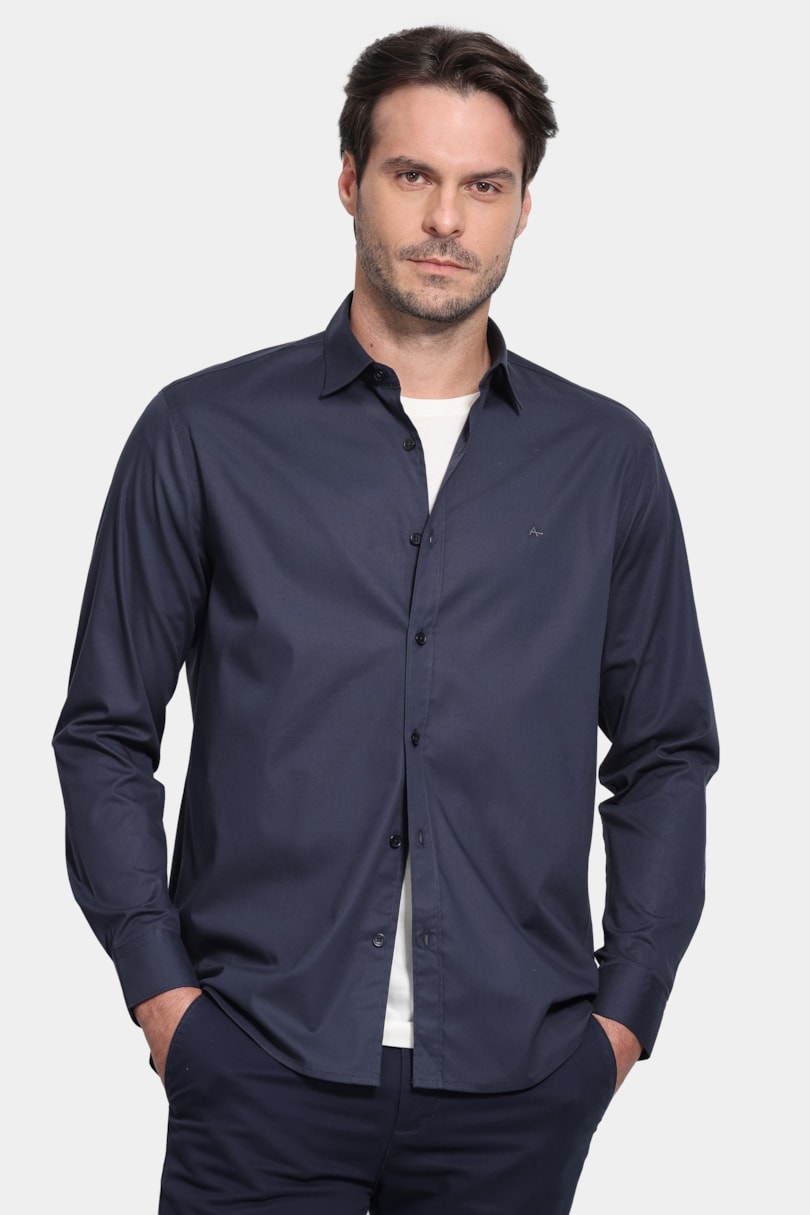 Camisa Manga Longa Slim Pinpoint Span Marinho