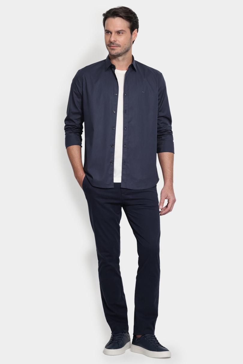 Camisa Manga Longa Slim Pinpoint Span Marinho