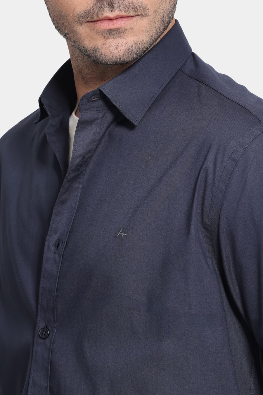 Camisa Manga Longa Slim Pinpoint Span Marinho — foto 3 de 6