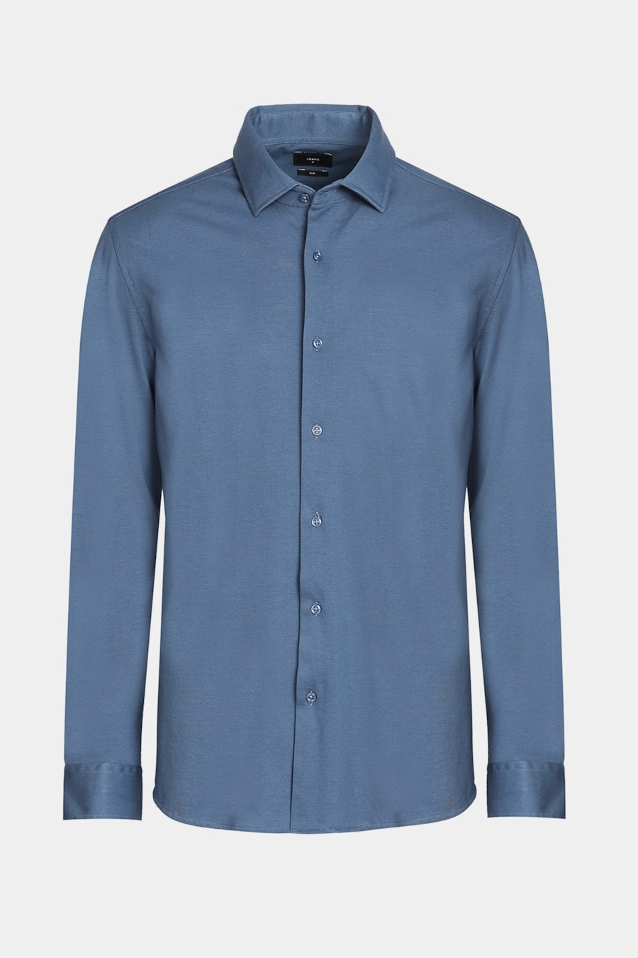 Camisa Manga Longa Slim Piquet de Malha Azul Escuro — foto 6 de 6