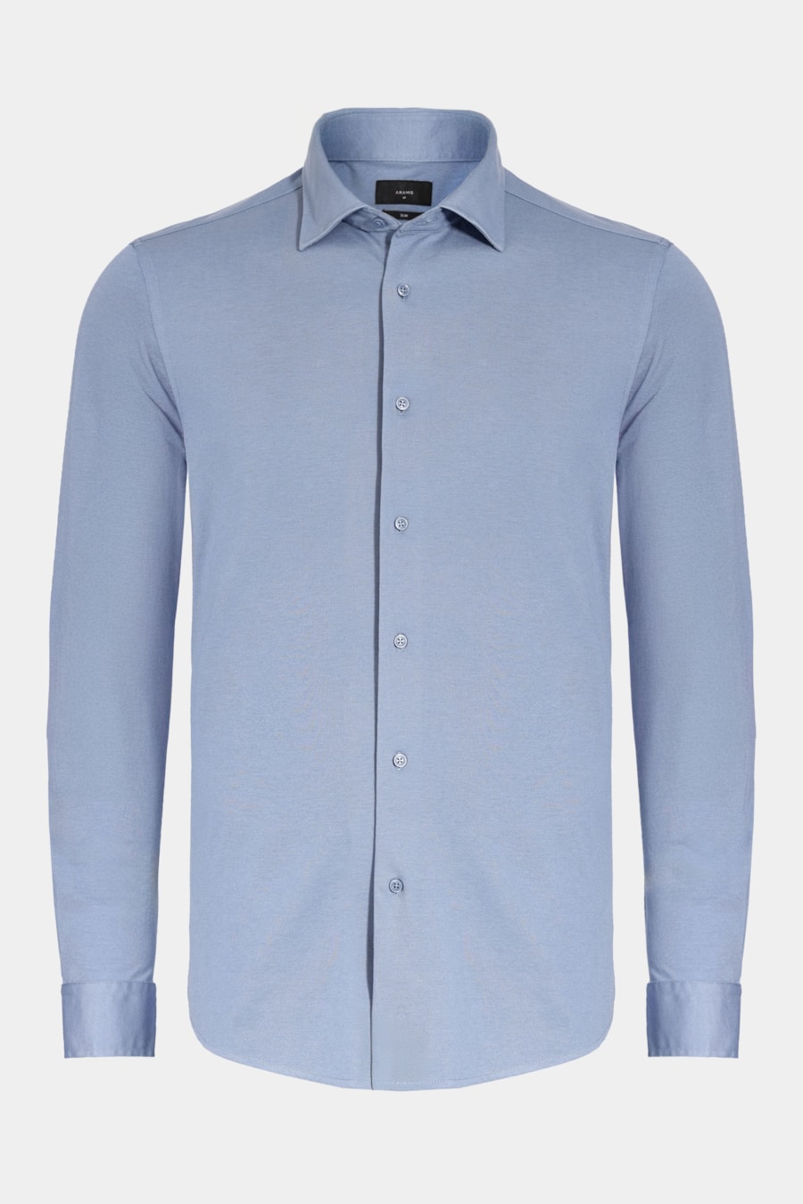 Camisa Manga Longa Slim Piquet de Malha Azul Médio — foto 5 de 6