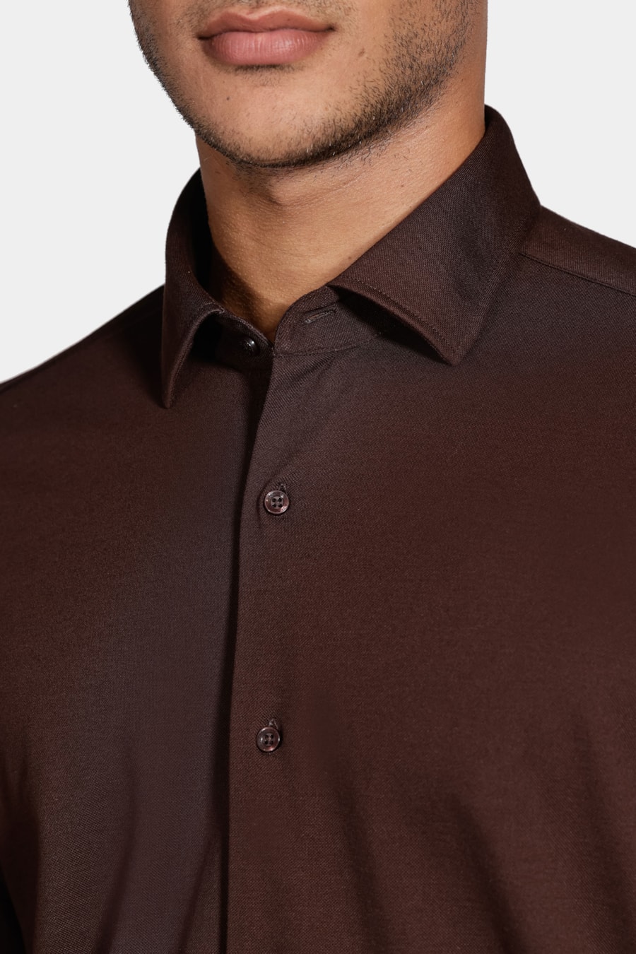 Camisa Manga Longa Slim Piquet de Malha Café — foto 3 de 6