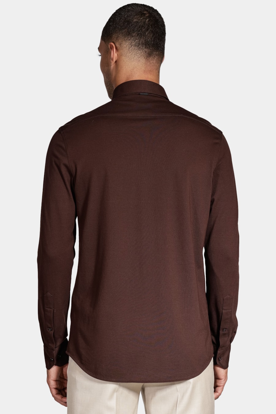 Camisa Manga Longa Slim Piquet de Malha Café — foto 4 de 6