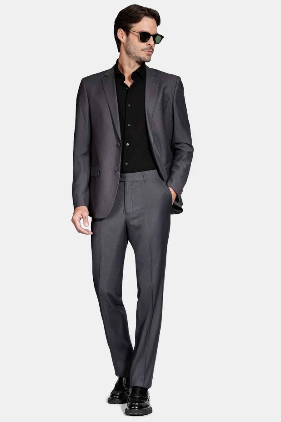 Camisa Manga Longa Slim Piquet de Malha Preto — foto 2 de 6