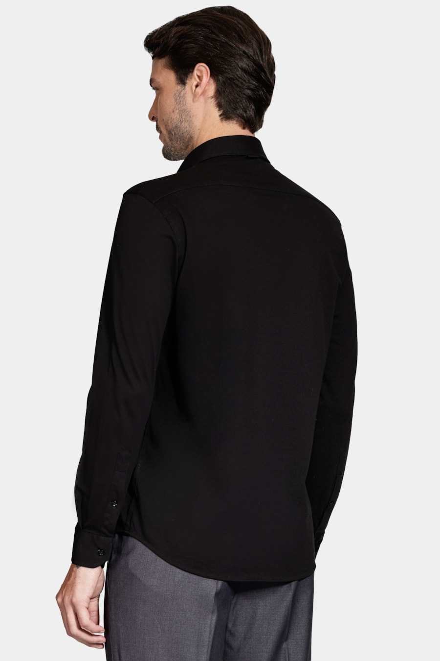 Camisa Manga Longa Slim Piquet de Malha Preto — foto 4 de 6