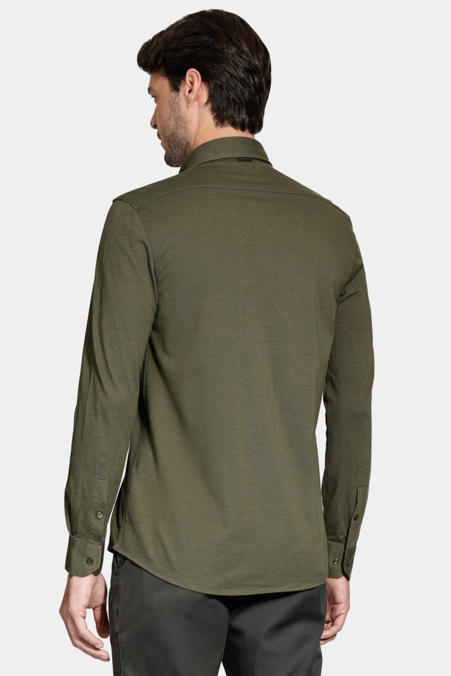 Camisa Manga Longa Slim Piquet de Malha Verde — foto 4 de 6