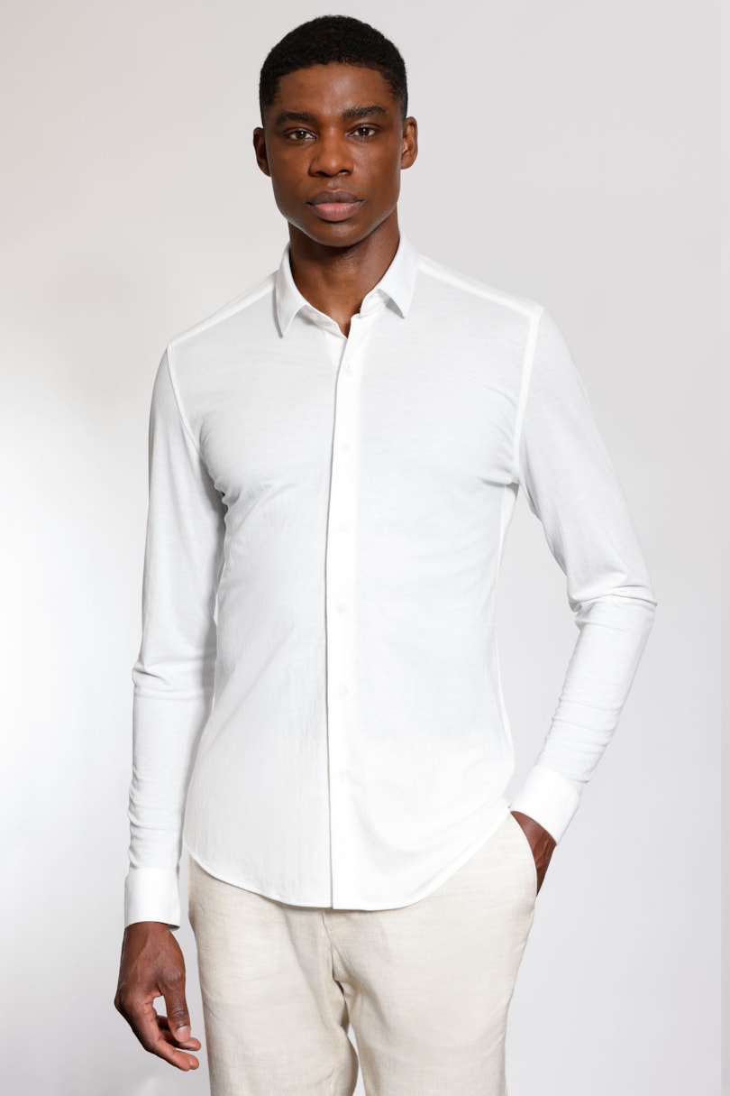 Camisa Manga Longa Slim Piquet Poliamida Branco