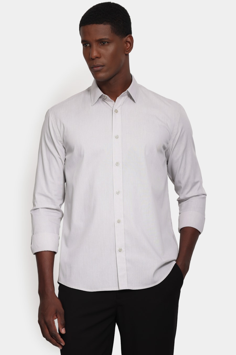Camisa Manga Longa Slim Point Cinza — foto 1 de 7