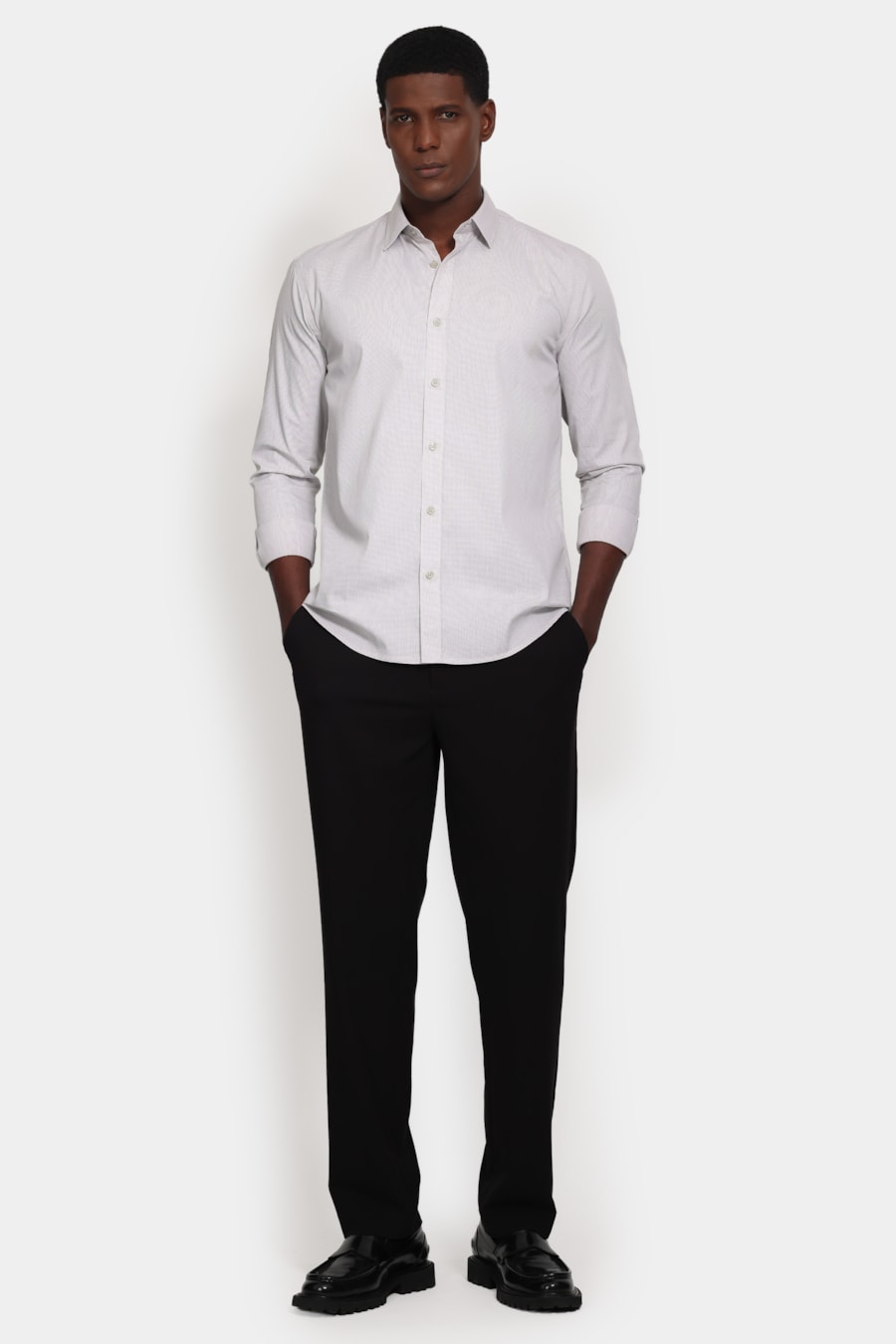 Camisa Manga Longa Slim Point Cinza — foto 2 de 7
