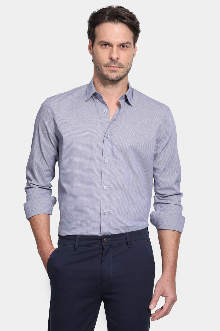 Camisa Manga Longa Slim Point Marinho — foto 1 de 6