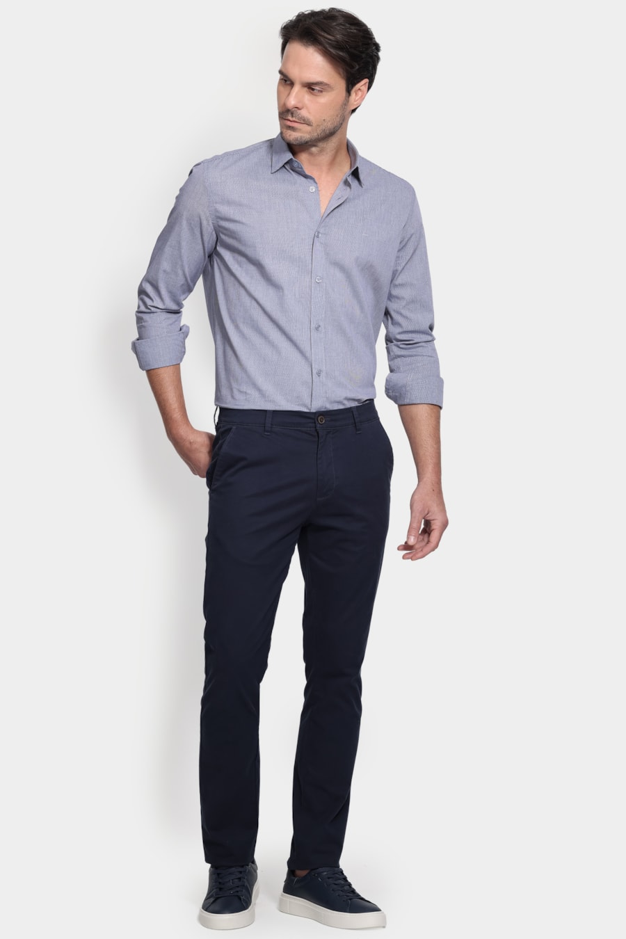 Camisa Manga Longa Slim Point Marinho — foto 2 de 6