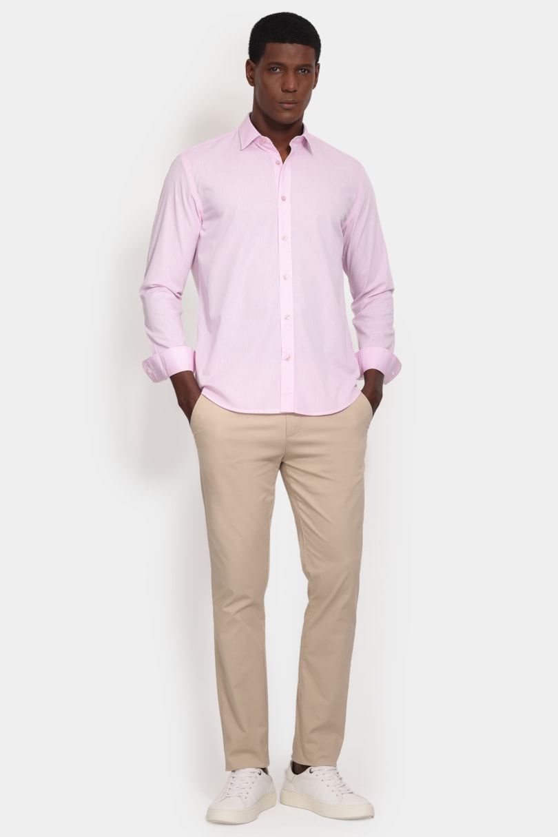 Camisa Manga Longa Slim Point Rosa
