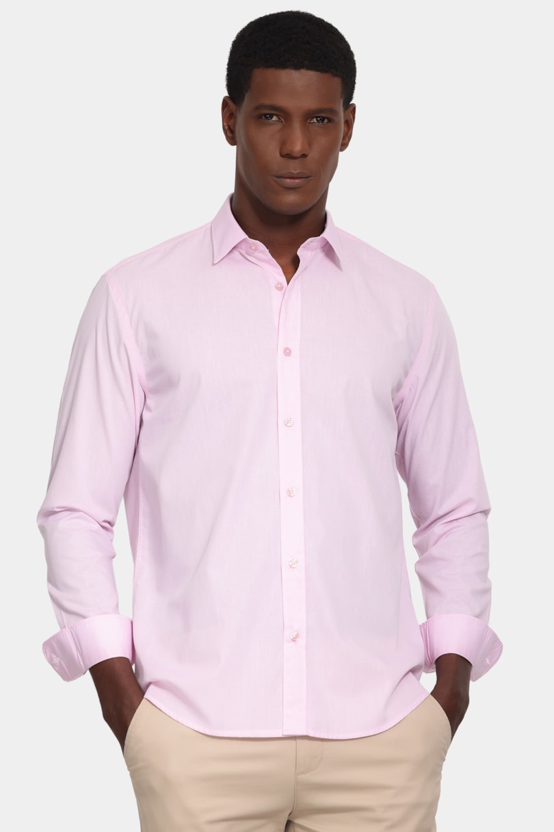 Camisa Manga Longa Slim Point Rosa