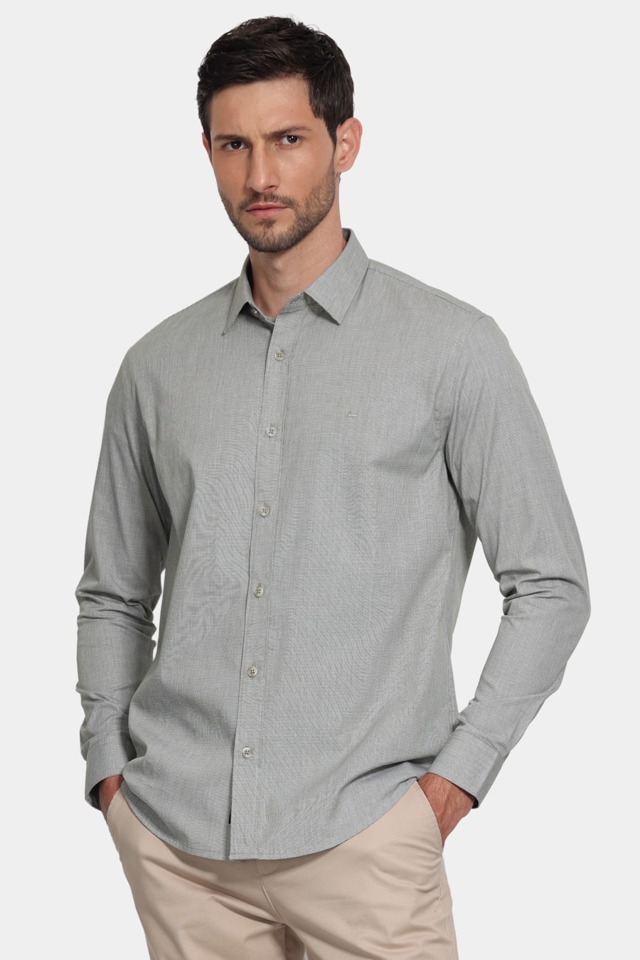 Camisa Manga Longa Slim Point Verde — foto 1 de 6