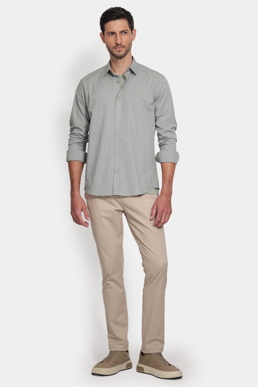 Camisa Manga Longa Slim Point Verde — foto 2 de 6