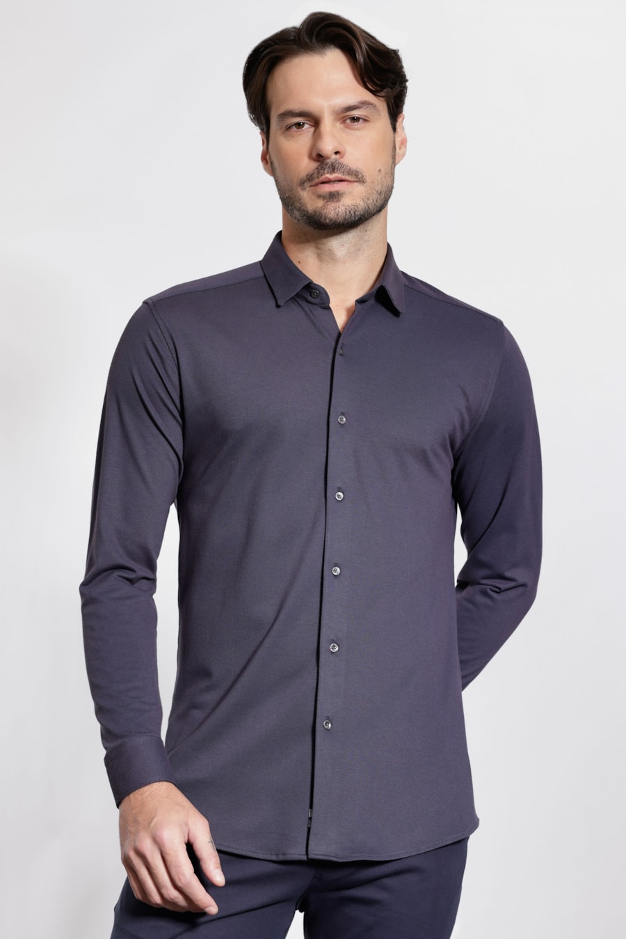 Camisa Manga Longa Slim Poliamida Piquet Marinho — foto 1 de 5