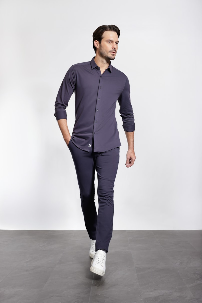Camisa Manga Longa Slim Poliamida Piquet Marinho