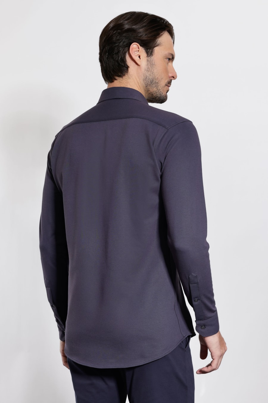 Camisa Manga Longa Slim Poliamida Piquet Marinho — foto 4 de 5