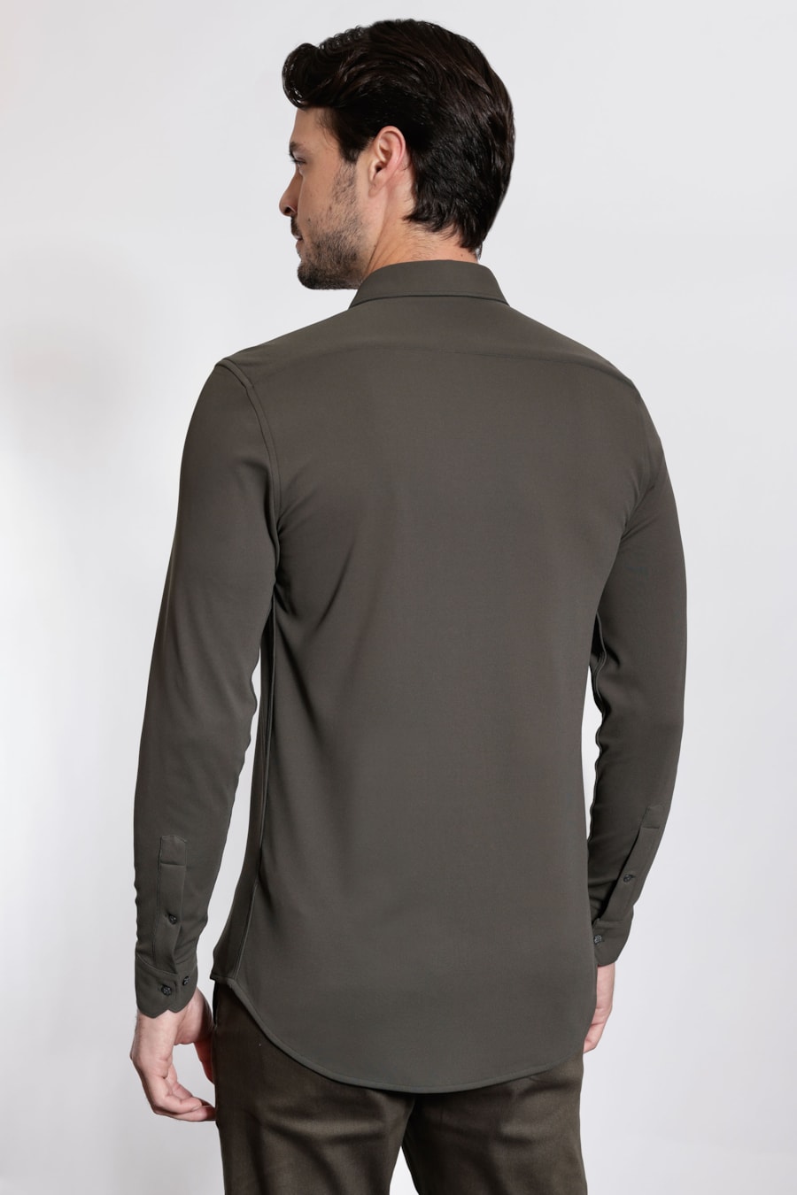 Camisa Manga Longa Slim Poliamida Piquet Verde Folha — foto 4 de 5