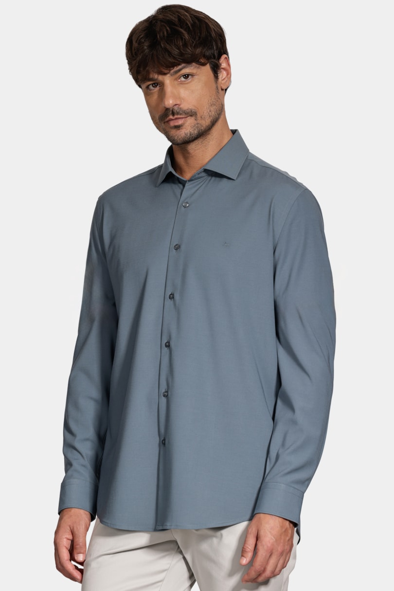 Camisa Manga Longa Slim Poliviscose de Bambu Stretch Aluminio