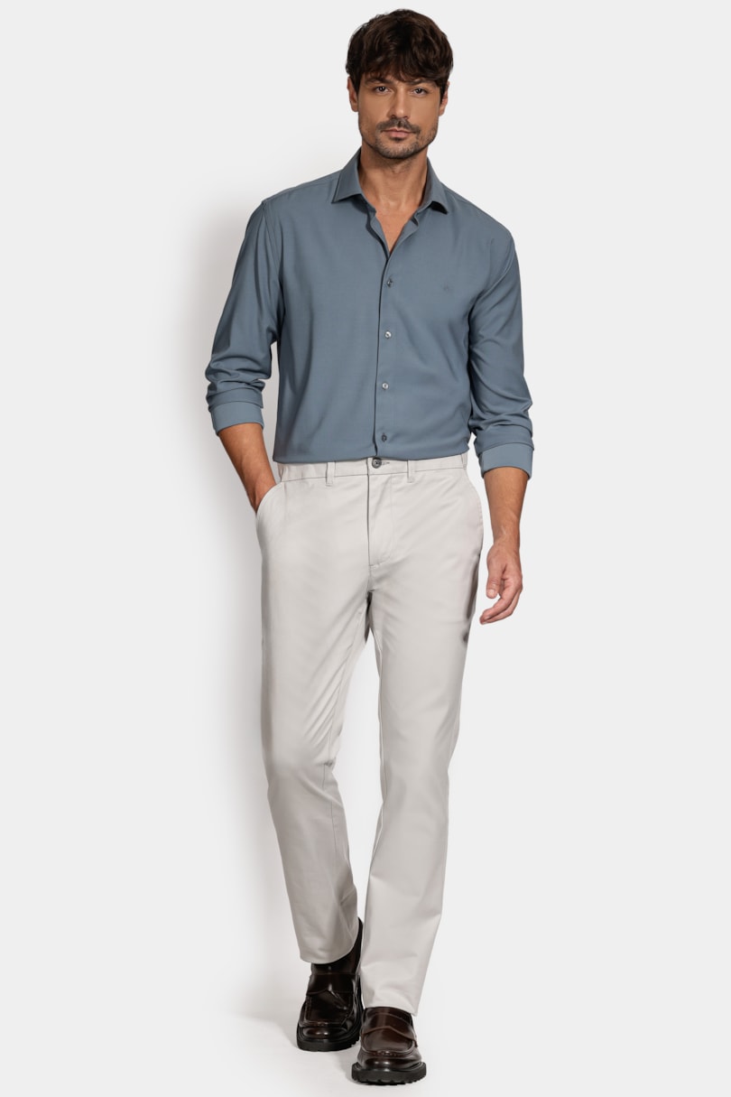 Camisa Manga Longa Slim Poliviscose de Bambu Stretch Aluminio