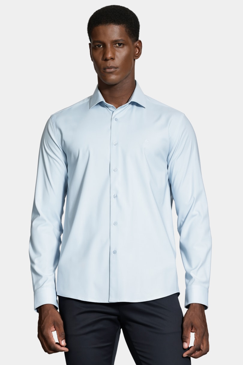 Camisa Manga Longa Slim Poliviscose de Bambu Stretch Azul Claro