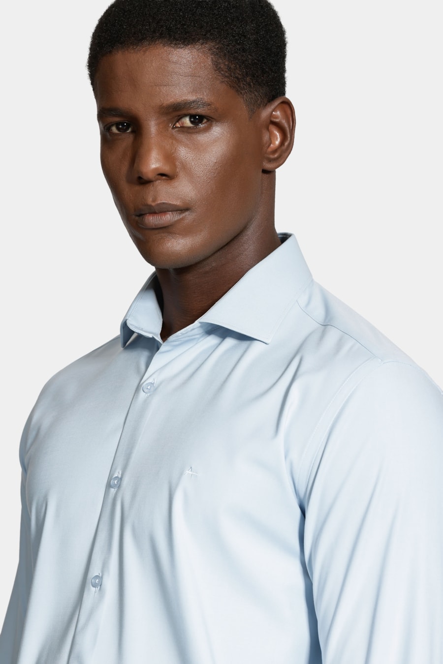 Camisa Manga Longa Slim Poliviscose de Bambu Stretch Azul Claro — foto 3 de 6