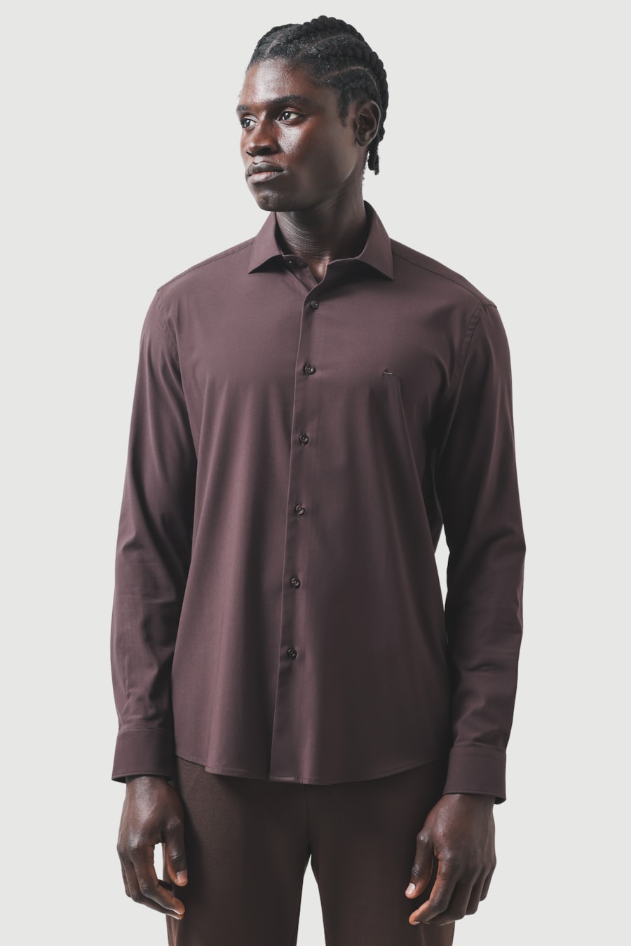 Camisa Manga Longa Slim Poliviscose de Bambu Stretch Cafe — foto 1 de 6
