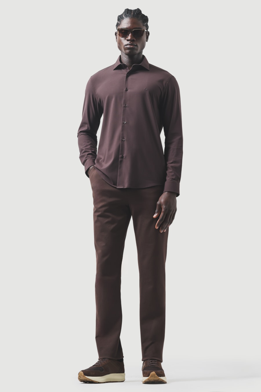 Camisa Manga Longa Slim Poliviscose de Bambu Stretch Cafe — foto 2 de 6
