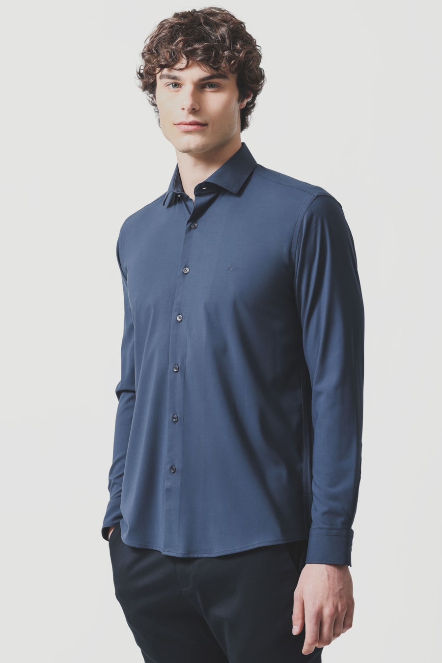 Camisa Manga Longa Slim Poliviscose de Bambu Stretch Marinho — foto 1 de 7