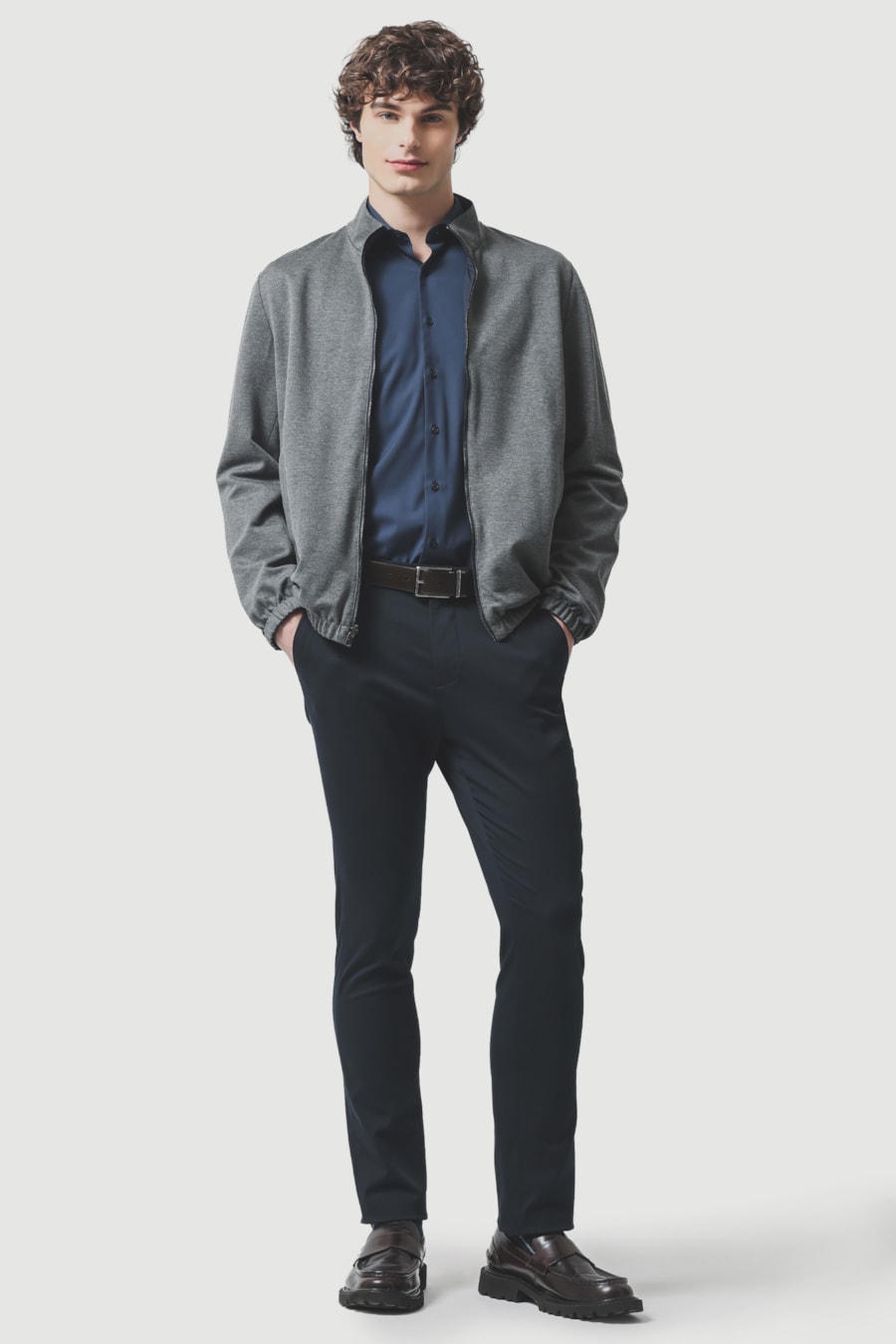 Camisa Manga Longa Slim Poliviscose de Bambu Stretch Marinho — foto 2 de 7
