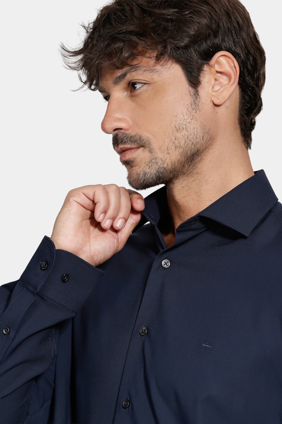 Camisa Manga Longa Slim Poliviscose de Bambu Stretch Marinho Escuro — foto 3 de 6