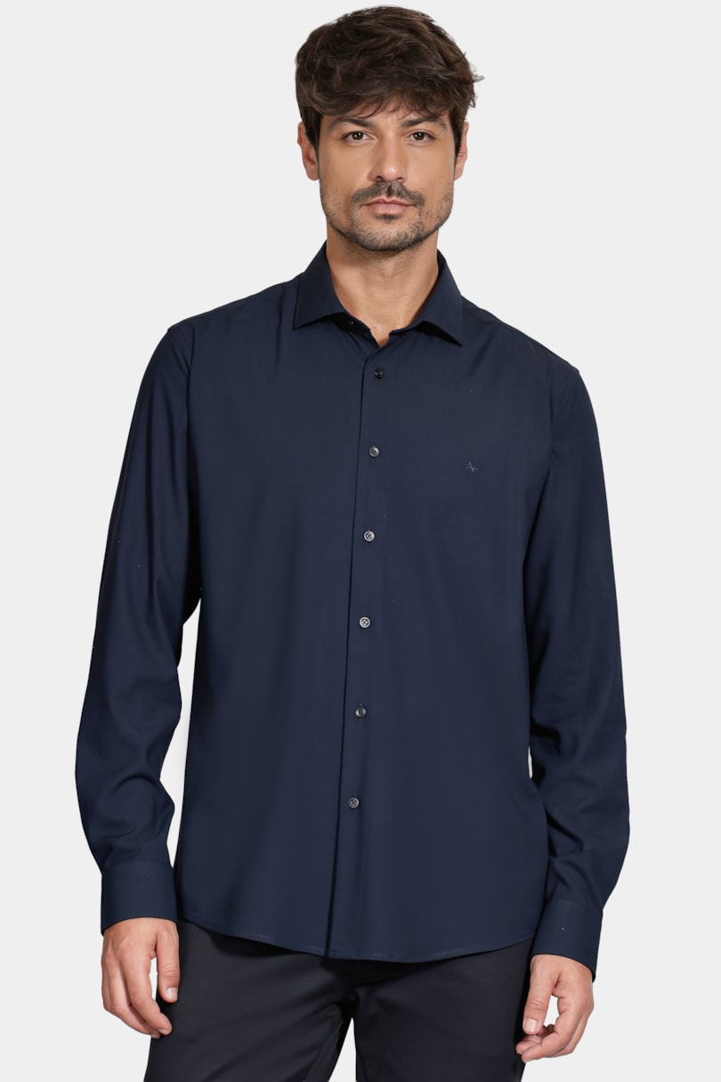 Camisa Manga Longa Slim Poliviscose de Bambu Stretch Marinho Escuro