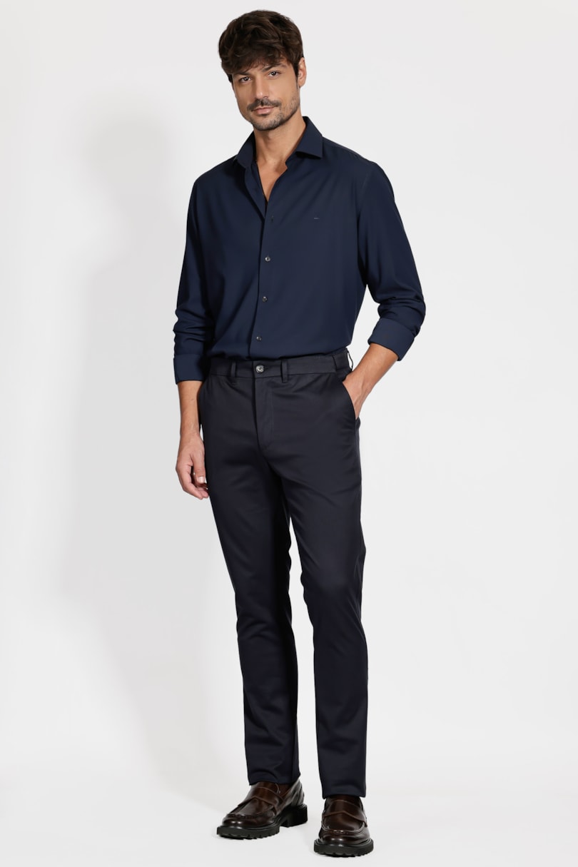 Camisa Manga Longa Slim Poliviscose de Bambu Stretch Marinho Escuro