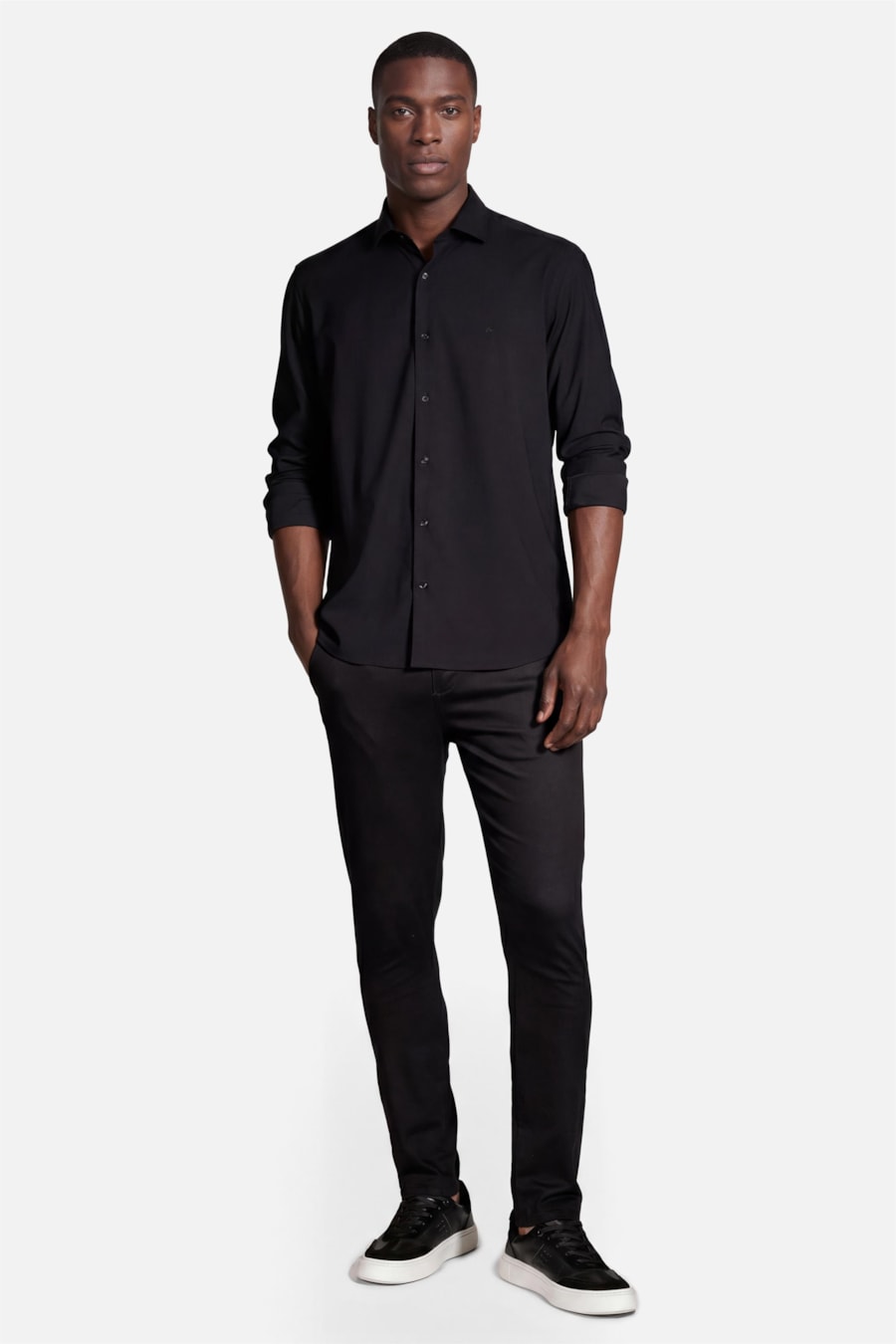 Camisa Manga Longa Slim Poliviscose de Bambu Stretch Preto — foto 2 de 7