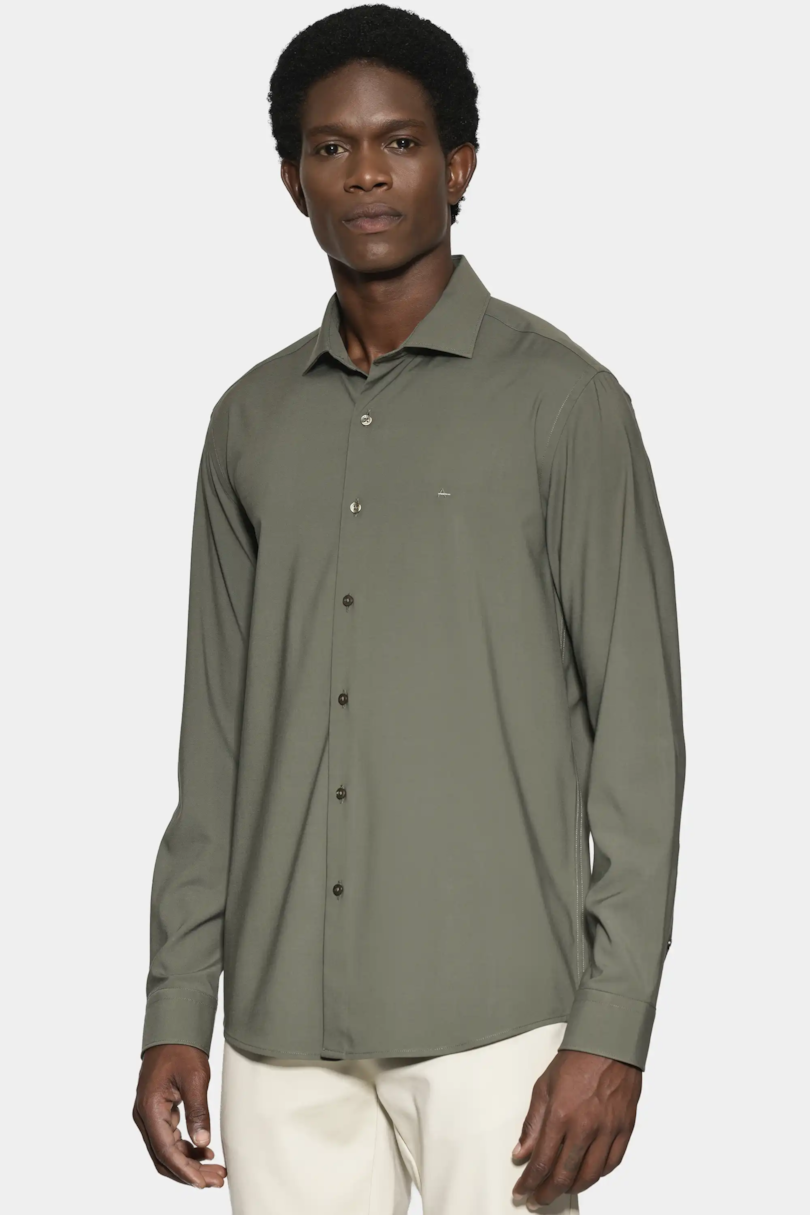 Camisa Manga Longa Slim Poliviscose de Bambu Stretch Verde Militar