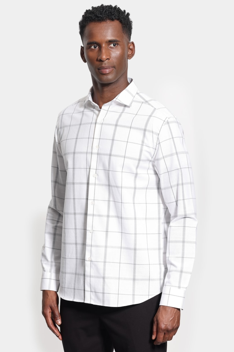 Camisa Manga Longa Slim Raymi Xadrez Branco C/Cinza