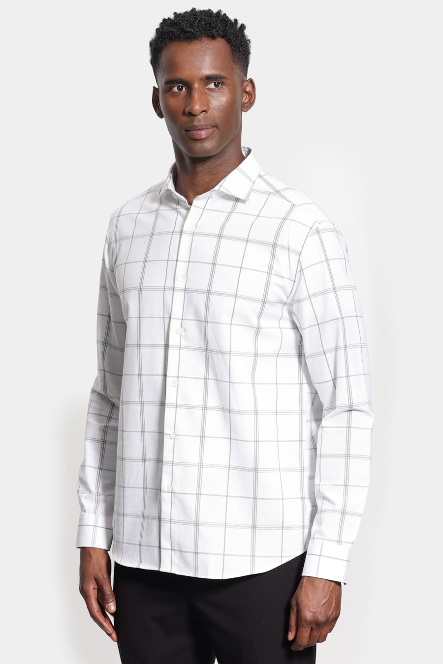 Camisa Manga Longa Slim Raymi Xadrez Branco C/Cinza — foto 1 de 7