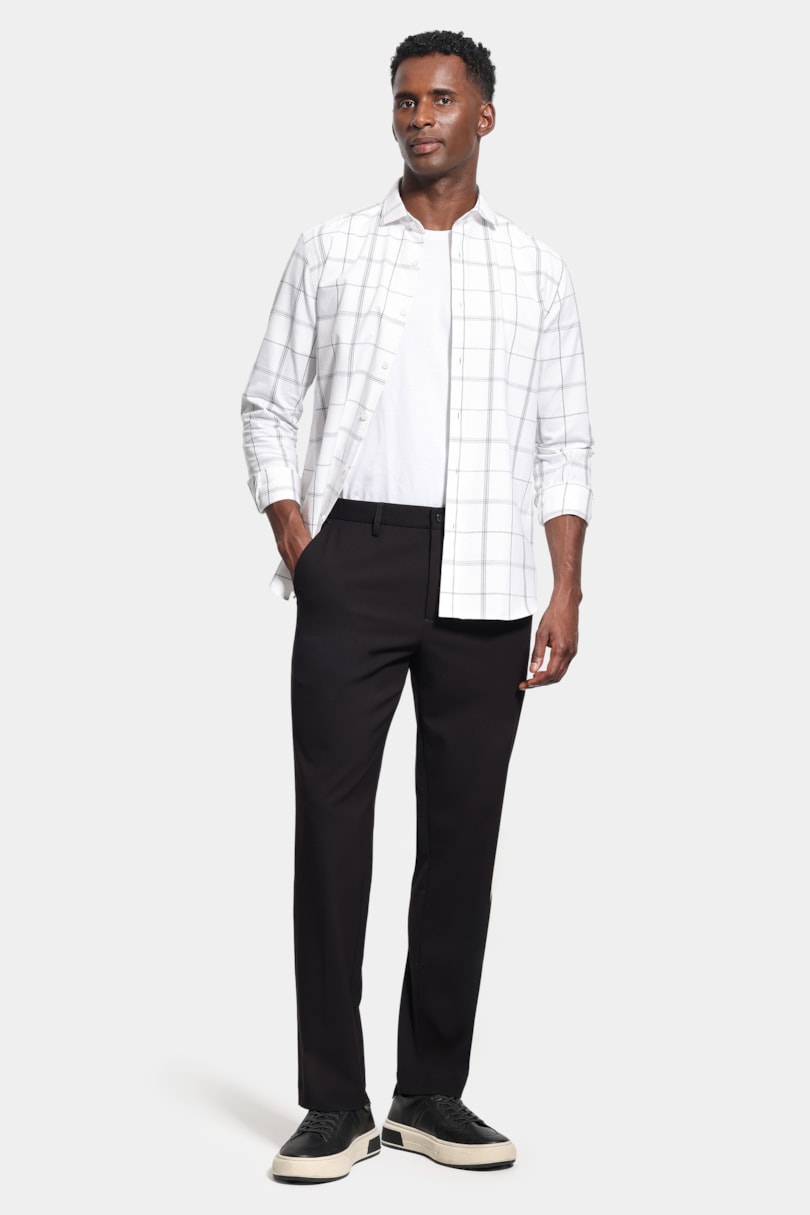 Camisa Manga Longa Slim Raymi Xadrez Branco C/Cinza