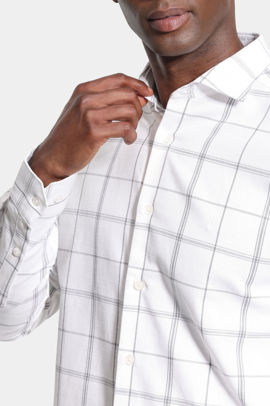 Camisa Manga Longa Slim Raymi Xadrez Branco C/Cinza — foto 3 de 7