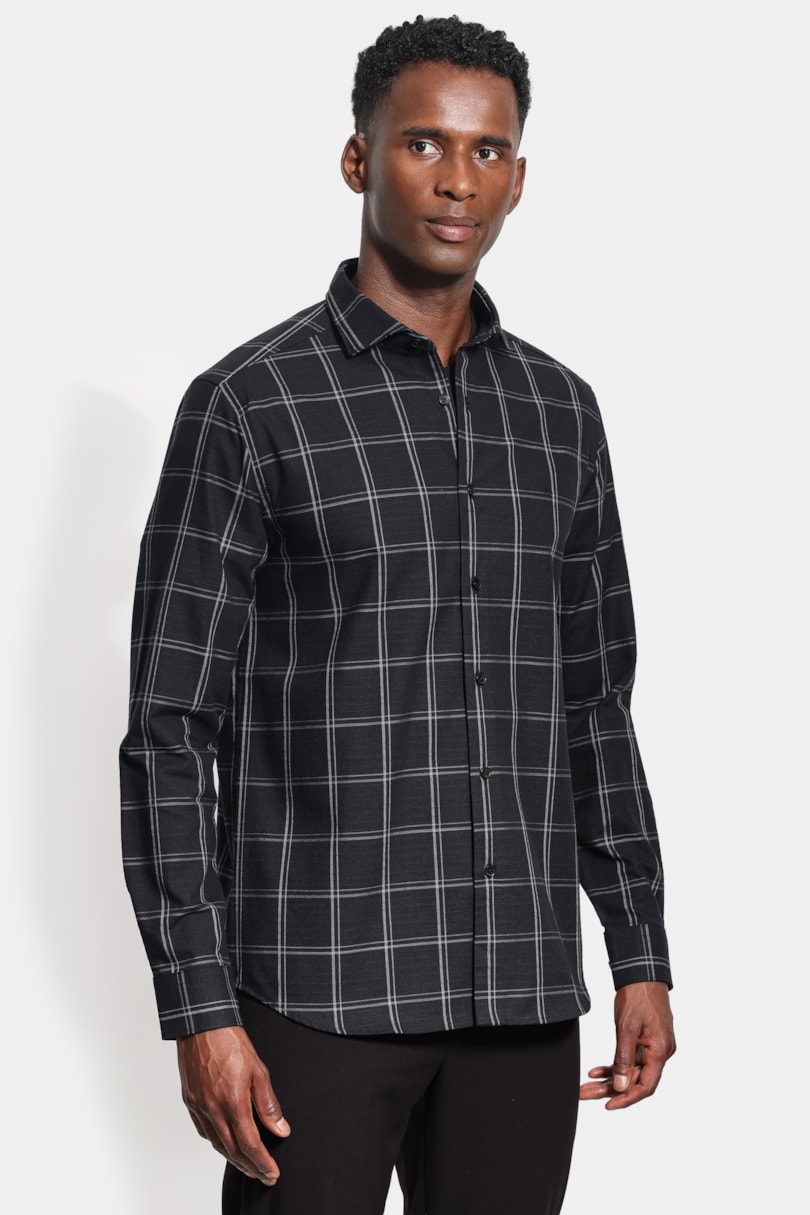Camisa Manga Longa Slim Raymi Xadrez Preto C/Cinza