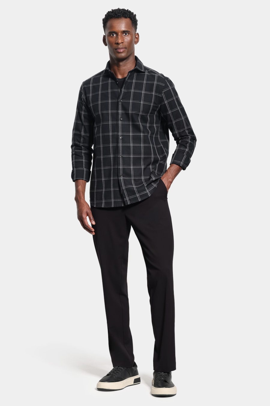 Camisa Manga Longa Slim Raymi Xadrez Preto C/Cinza — foto 2 de 6